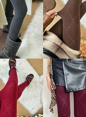 BON 复古菱格弹力显瘦棉质连裤袜韩系镂空多色性感美腿打底袜秋冬