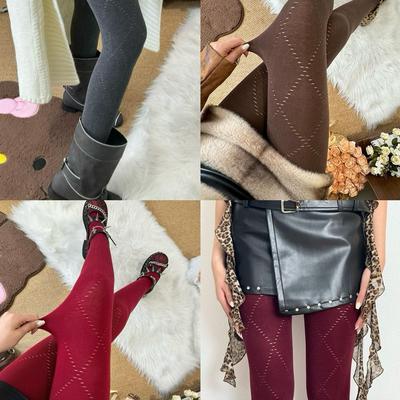 BON复古菱格韩系美腿打底袜