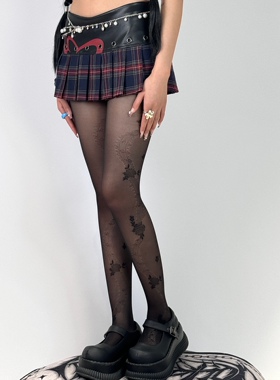 BON 新中式暗黑图腾玫瑰丝袜女纯欲黑色ins潮性感美腿显瘦连裤袜