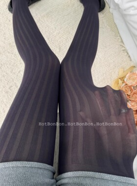 BON 新季miu竖条宽纹微透彩色连裤袜优雅温柔灰色显瘦微压打底袜