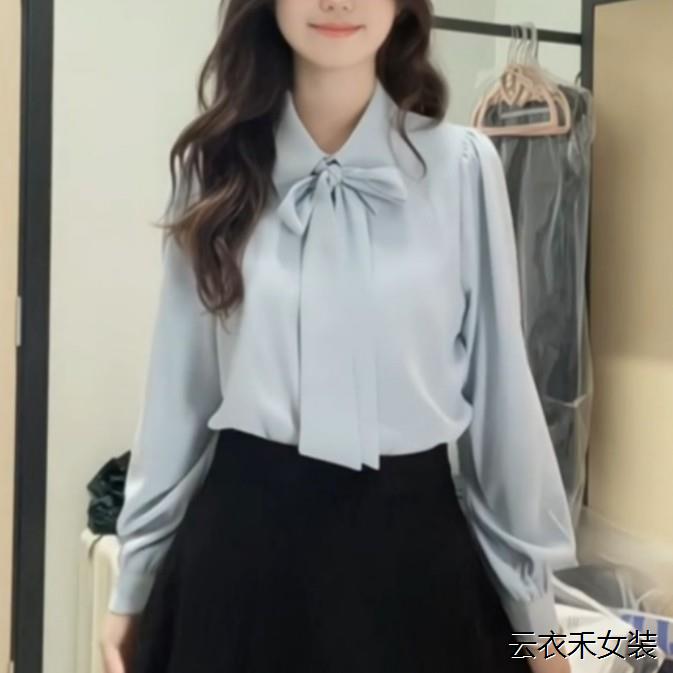 夏季泡袖蝴蝶结白衫短袖