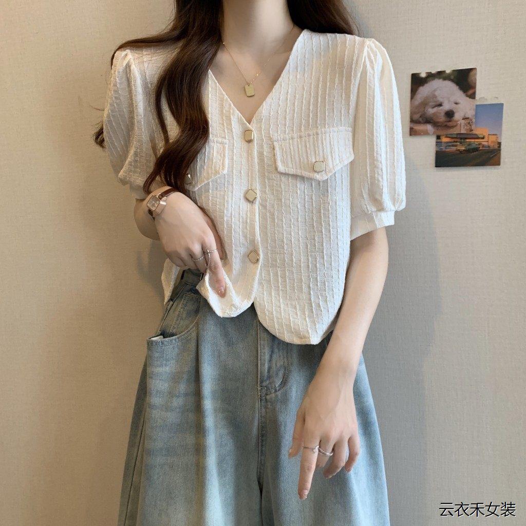 袖衬衫通勤显瘦白色纽扣开衫上衣