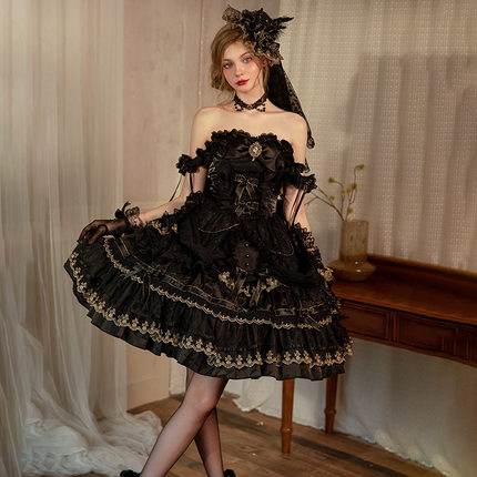 【二团尾款】珠宴幔纱黑金sp梦境契约lolita原创设计连衣裙小花嫁