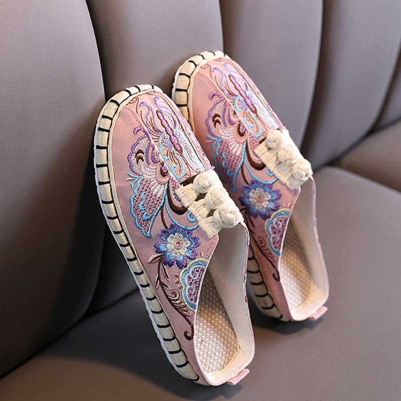 新款夏老北京千层底布拖鞋手工民族风包头绣花鞋女复古刺绣凉拖鞋