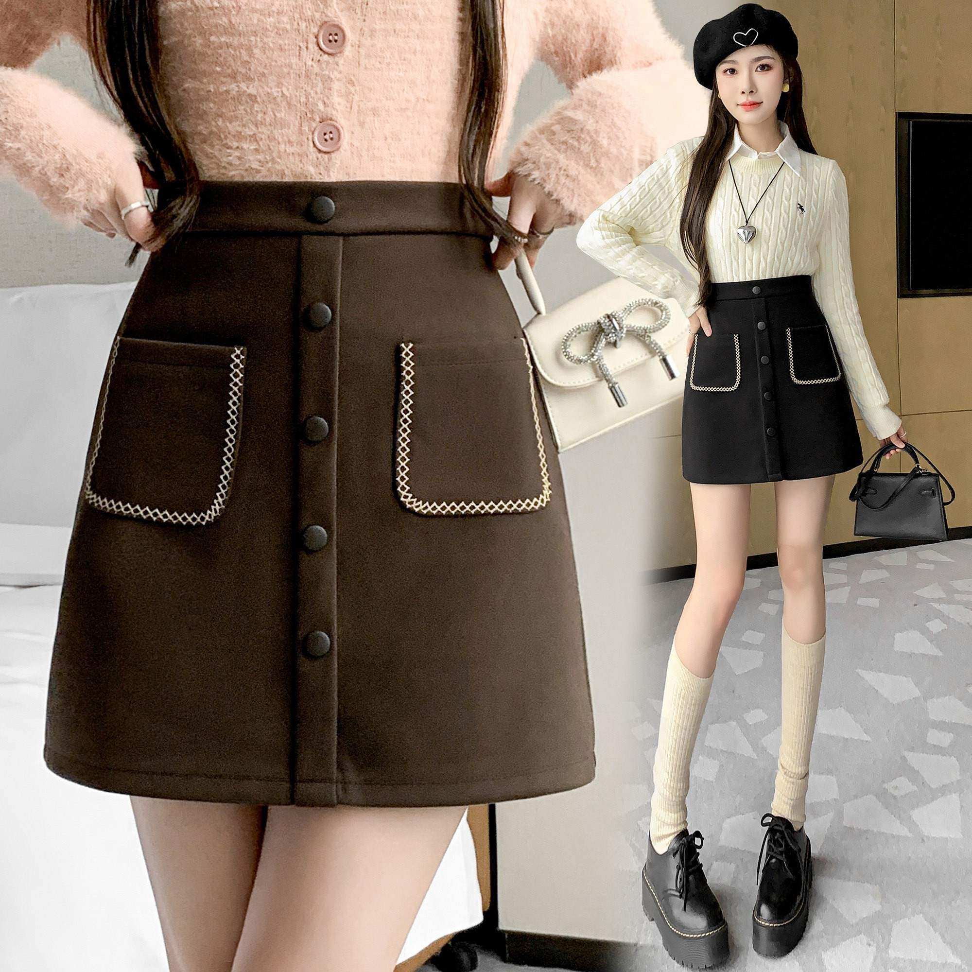 毛呢半身裙秋冬2026新款高腰A字裙气质百搭包臀裙小个子显瘦短裙,女装/女士精品,大码半身裙,淘宝优惠券,粉丝福利购,淘宝优惠卷