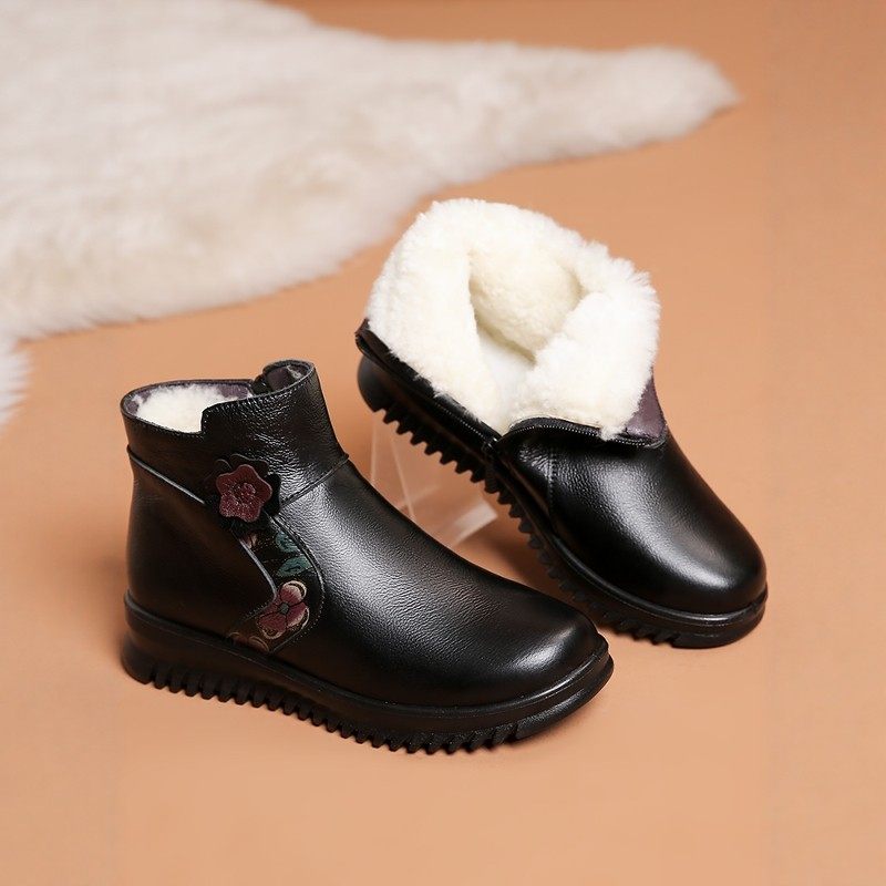 真皮妈妈棉鞋女2025冬季新款加绒