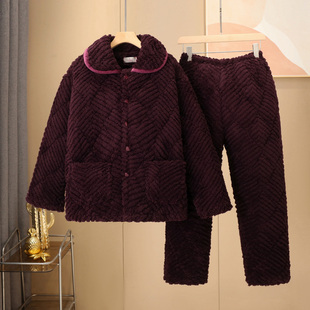 中老年加厚睡衣三层夹棉保暖可外穿家居服400g法兰绒加厚羽绒棉服