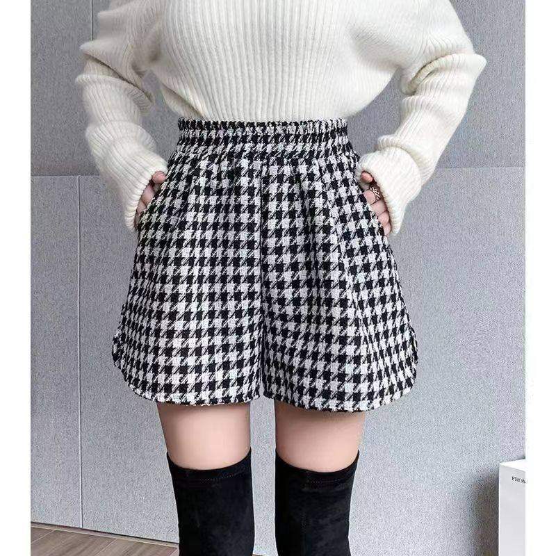 小香风毛呢短裤阔腿裤女秋冬新款大码高腰a字显瘦千鸟格休闲靴裤,女装/女士精品,大码裤装,淘宝优惠券,粉丝福利购,淘宝优惠卷