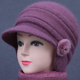 中老年帽子女秋冬天妈妈保暖护耳帽奶奶仿兔毛线针织帽老太太棉帽