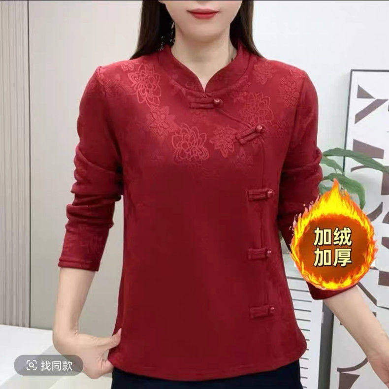 新款女士国风加绒加厚打底衫妈妈装提花长袖保暖立领T恤内搭上衣,女装/女士精品,羊绒衫,淘宝优惠券,粉丝福利购,淘宝优惠卷