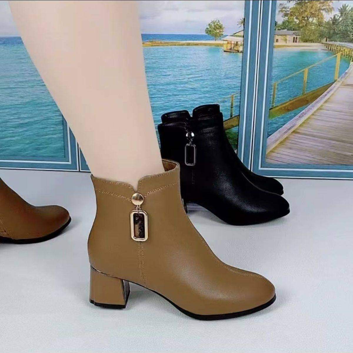 真皮时尚短靴女粗跟2026秋冬新款加绒保暖妈妈皮靴中跟马丁靴勃肯,女鞋,勃肯鞋/软木鞋,淘宝优惠券,粉丝福利购,淘宝优惠卷