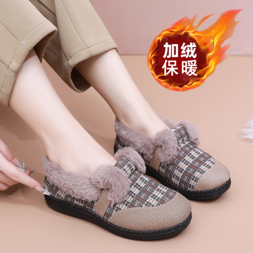 老北京布鞋一脚蹬加绒加厚女士