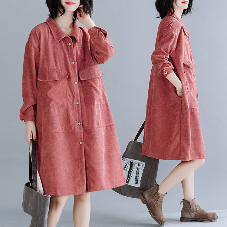 复古港味灯芯绒衬衫女2025秋冬新款宽松大码中长款长袖衬衣外套潮