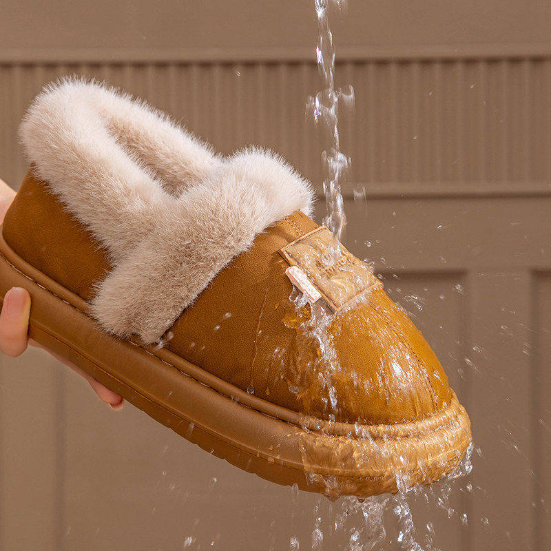 情侣毛绒厚底棉鞋防水皮棉拖鞋女新款包跟室内家居保暖防滑男外穿,女鞋,棉鞋,淘宝优惠券,粉丝福利购,淘宝优惠卷