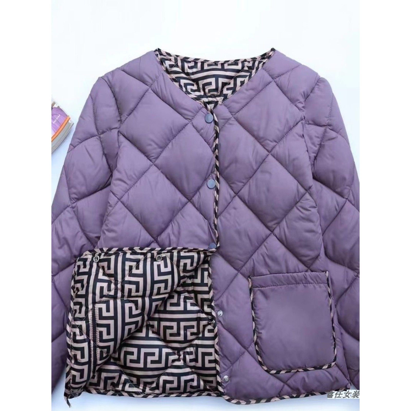 圆领女士拼接外套2025复古无领