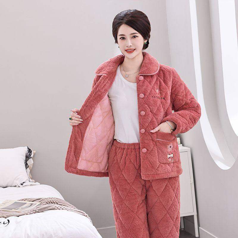 加厚加绒三层夹棉珊瑚绒家居服中老年妈妈睡衣女冬季保暖棉袄套装,女装/女士精品,棉衣/棉服,淘宝优惠券,粉丝福利购,淘宝优惠卷