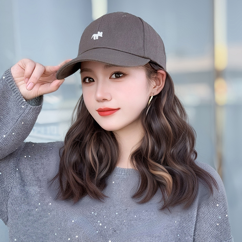 帽子假发一体挑染亚麻金羊毛卷