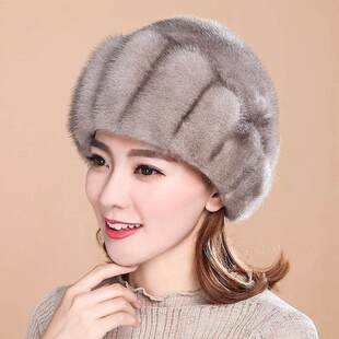 加厚护耳保暖皮草帽妈妈帽子女冬季贝雷帽子中老年时尚百搭仿貂帽
