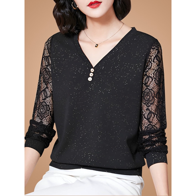 2026年春装新款宽松蕾丝小衫中年