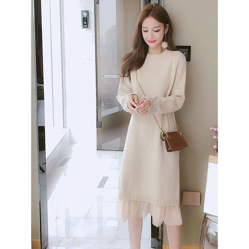 配大衣内搭打底裙女秋冬季新款加绒加厚针织拼接中长款蕾丝连衣裙,女装/女士精品,大码半身裙,淘宝优惠券,粉丝福利购,淘宝优惠卷