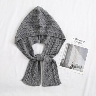 麻花针织帽子披肩女2024年秋冬羽绒服假领子围巾外搭洋气围脖上衣