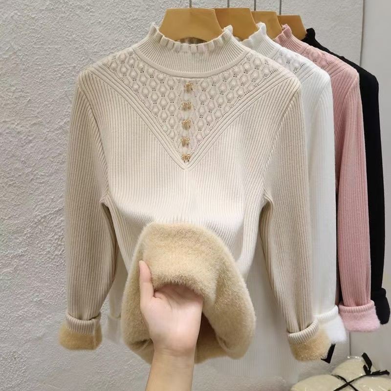 加绒加厚打底衫一体绒半高领毛衣