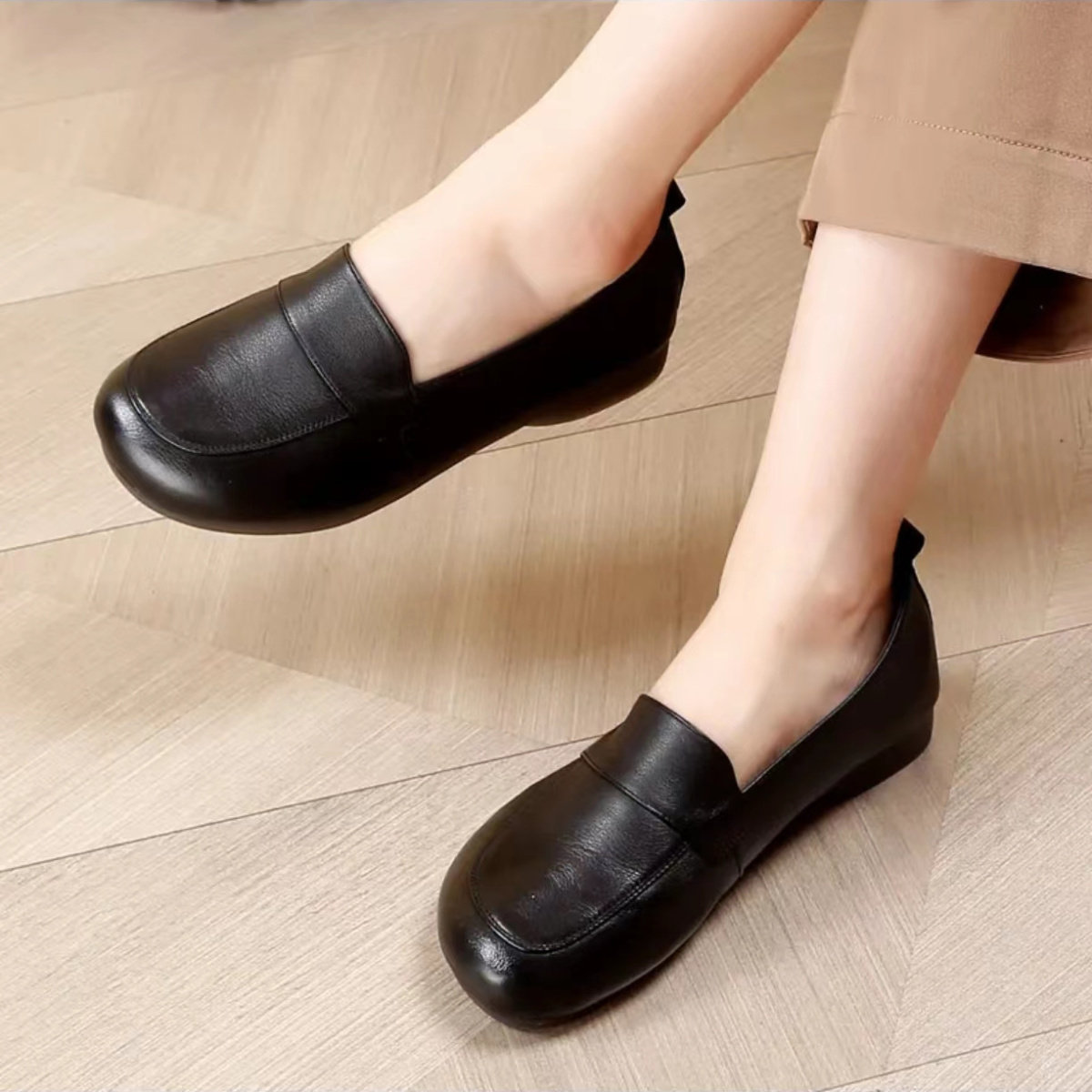 2025年夏季新款真皮软底妈妈鞋舒适平底牛筋底单鞋中老年人皮鞋,女鞋,勃肯鞋/软木鞋,淘宝优惠券,粉丝福利购,淘宝优惠卷