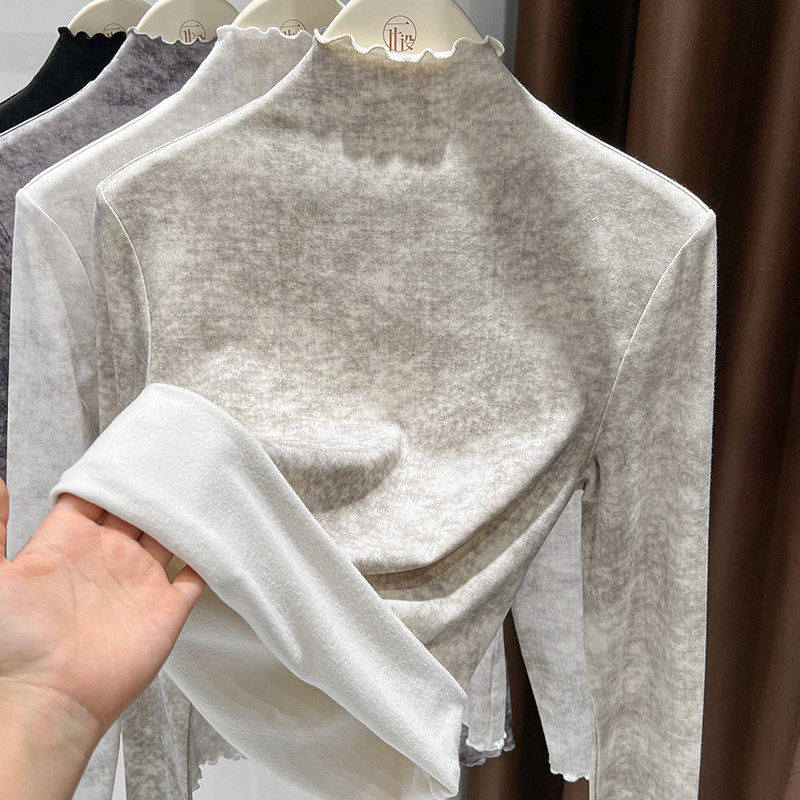 半高领加绒保暖上衣国风扎染木耳边打底衫女秋冬高级感内搭可外穿,女装/女士精品,大码内搭,淘宝优惠券,粉丝福利购,淘宝优惠卷