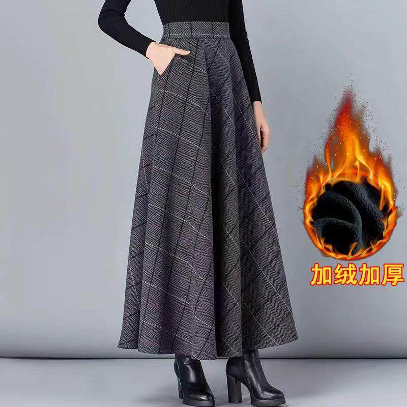 毛呢格子半身裙2025新款百搭a字裙秋冬大摆长裙加厚百搭裙子冬裙,女装/女士精品,大码半身裙,淘宝优惠券,粉丝福利购,淘宝优惠卷