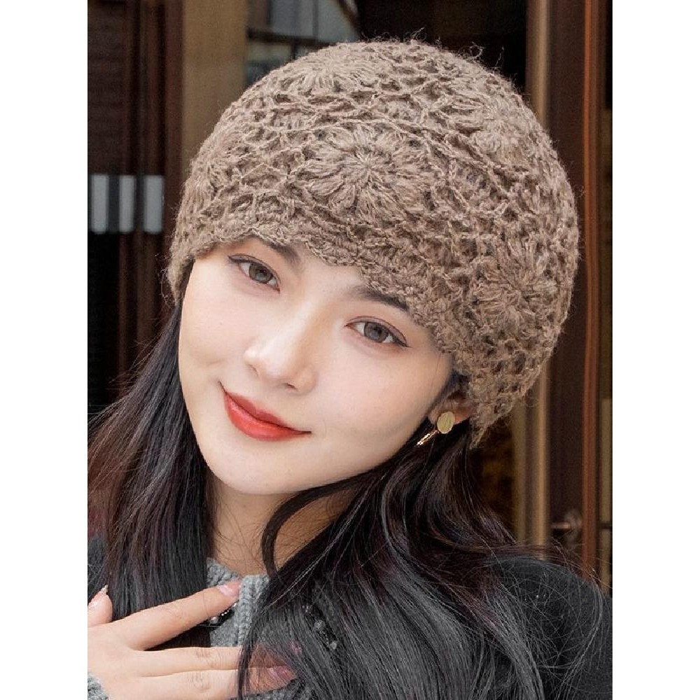 毛线帽头巾镂空针织帽子女冬季