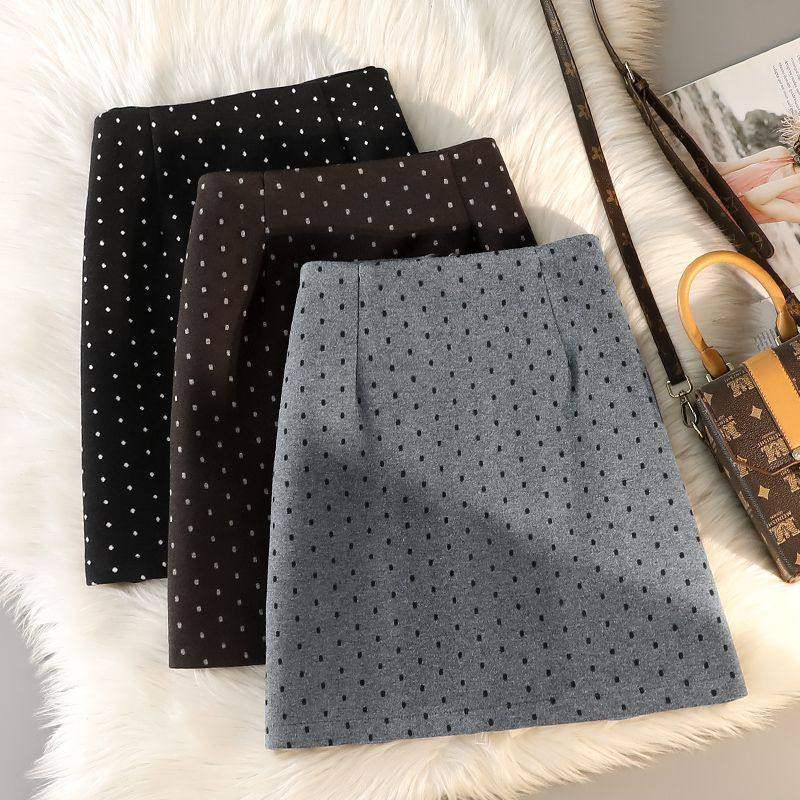 波点毛呢半身裙女秋冬新款高腰气质遮肉显瘦百搭裙子包臀a字短裙,女装/女士精品,大码半身裙,淘宝优惠券,粉丝福利购,淘宝优惠卷