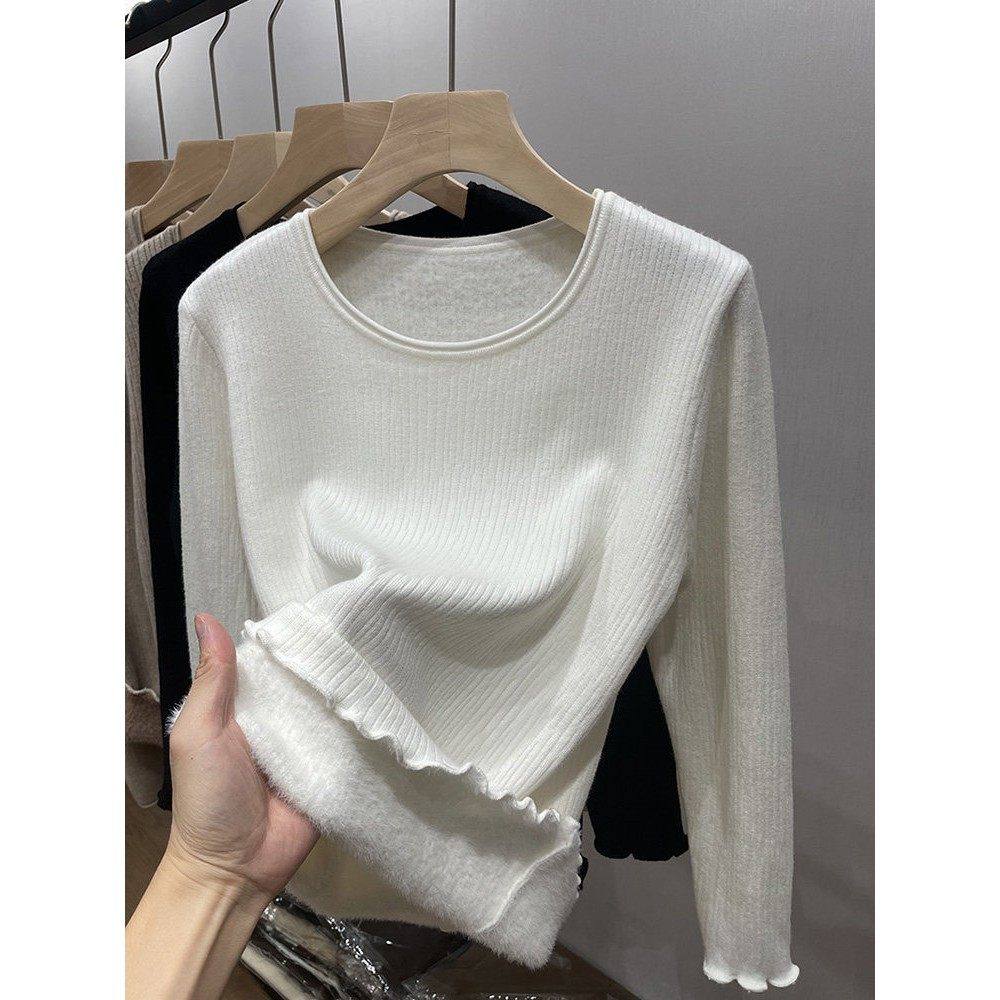 加绒加厚针织衫内搭低领一体绒木耳边打底衫保暖圆领毛衣女秋冬季,女装/女士精品,大码内搭,淘宝优惠券,粉丝福利购,淘宝优惠卷