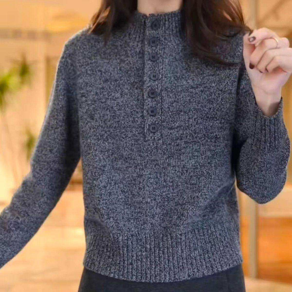 高级感气质长袖针织衫中年半开领秋冬新款洋气宽松显瘦复古毛衣女,女装/女士精品,大码内搭,淘宝优惠券,粉丝福利购,淘宝优惠卷