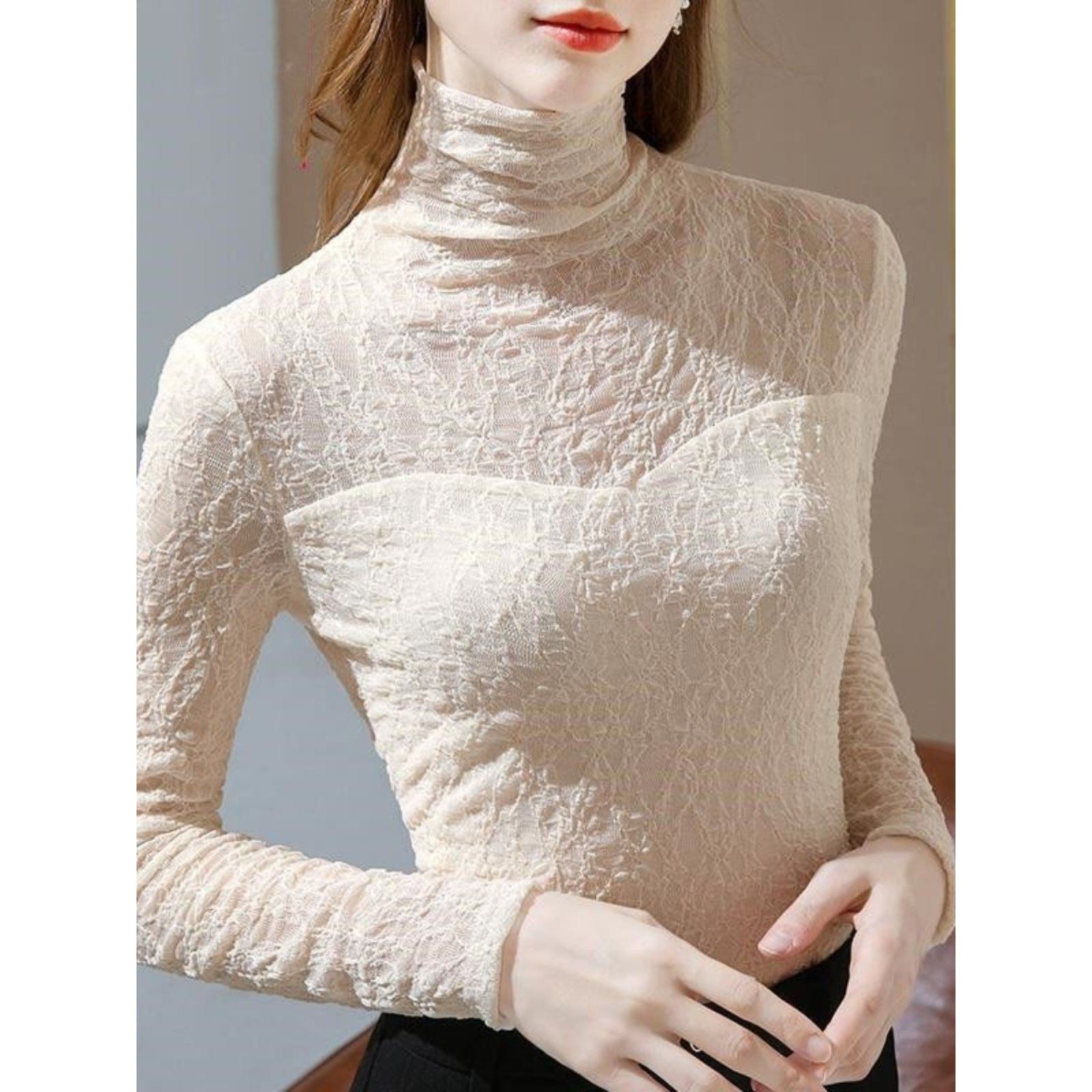 加绒/不加绒打底衫女新款2026秋季新款堆堆领内搭T恤高档蕾丝衫女,女装/女士精品,羊绒衫,淘宝优惠券,粉丝福利购,淘宝优惠卷
