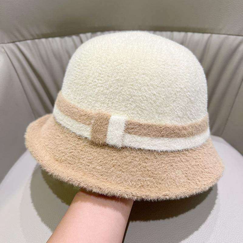 网红甜美帽子女韩版秋冬新款时尚百搭拼色渔夫帽冬季户外保暖盆帽