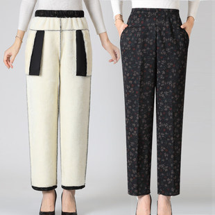 老年人妈妈羊羔绒棉裤 胖奶奶春秋长裤 加绒保暖女裤 冬装 老太超大码