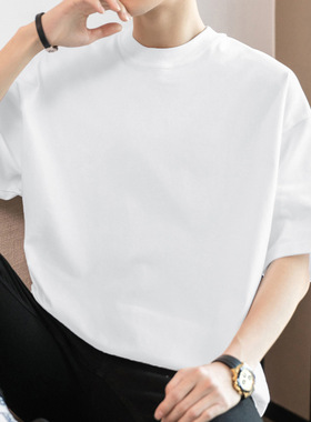 260g重磅纯棉t恤男士短袖纯色白色上衣服美式体恤全棉半袖打底衫