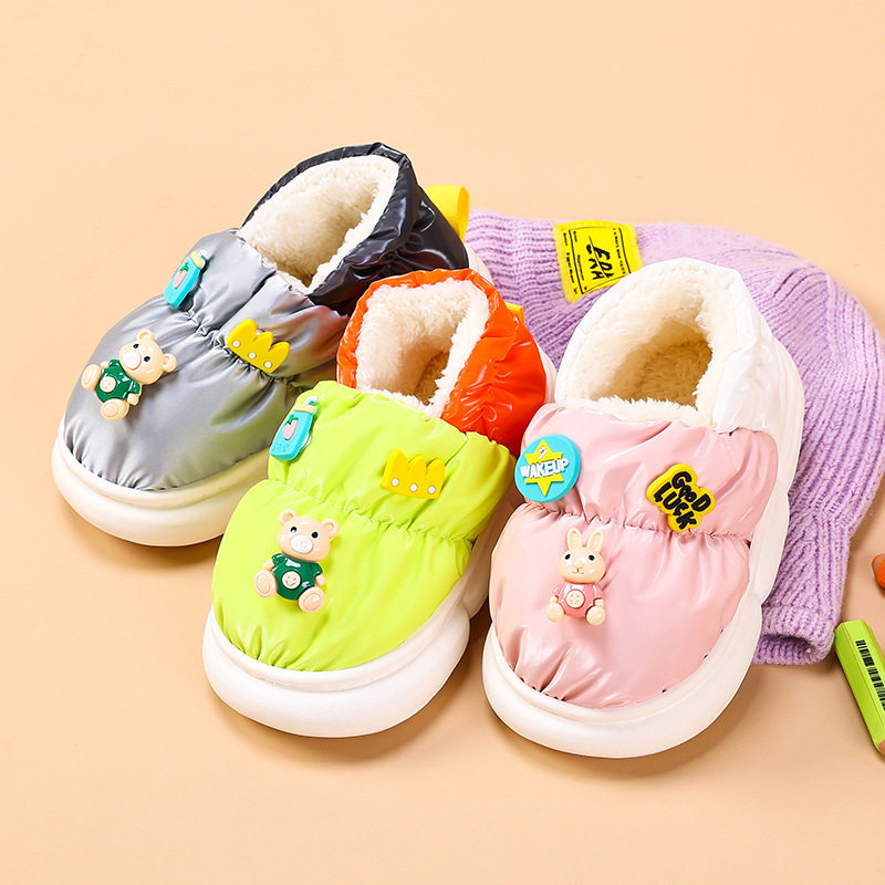 儿童棉拖鞋冬季女童鞋花防水居家拖鞋女宝宝包跟拖鞋男童棉鞋