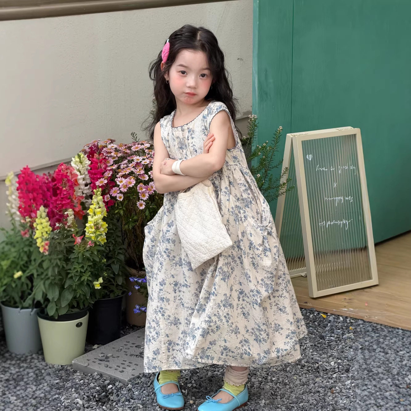 半柚童裙2026夏季女童韩版碎花公主连衣裙儿童宽松百搭花边背心裙