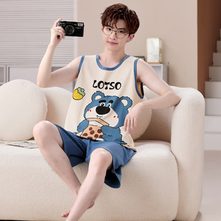 睡衣男士夏季背心无袖短裤家居服男款夏款薄款大码套装