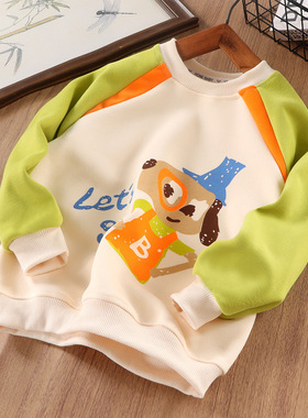 厂家直销男童卡通拼色卫衣春秋款儿童休闲上衣圆领套头童装