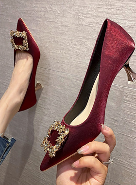 -高跟鞋女年新款细跟红色新娘鞋婚纱鞋中式秀禾