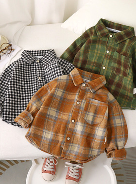 秋季儿童外套休闲格子衬衣男童衬衫女童上衣长袖外褂小童大童褂子