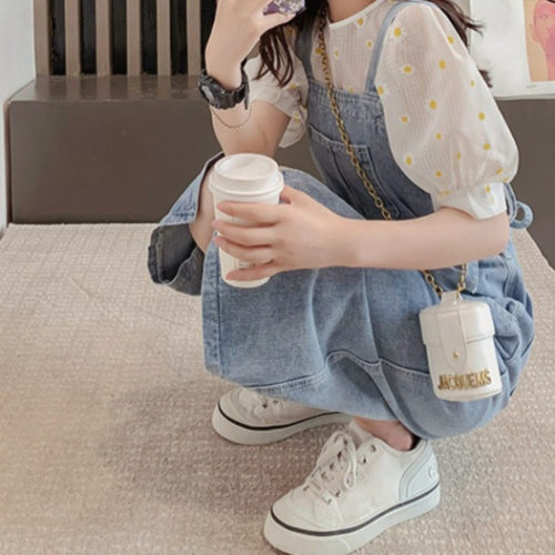 牛仔背带连衣裙套装女夏小个子减龄时尚盐系网红炸街穿搭两件套潮