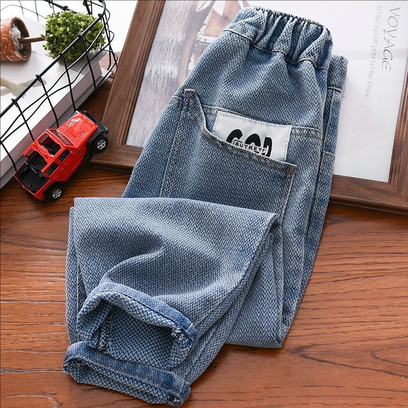 男童牛仔裤子春秋款2025中大童男孩水洗软质感儿童装直筒老爹长裤