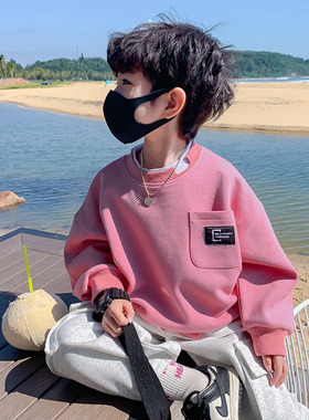 2025春秋款男童卫衣儿童衣服男孩秋装红色卫衣假两件韩系上衣