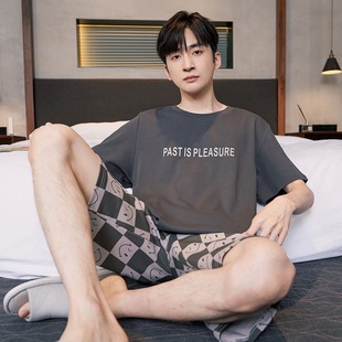 睡衣男夏季薄款韩版短袖短裤卡通宽松加大码家居服套装可外穿