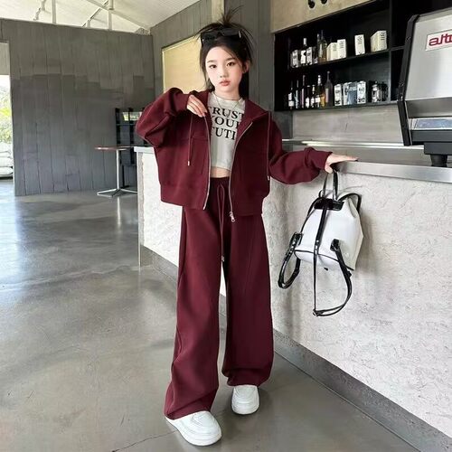 女童运动休闲风套装春秋季新款洋气中大童百搭款外套阔腿裤两件套