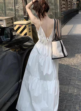 法式白色仙女裙吊带裙海边度假连衣裙女显瘦夏季裙子小众气质长裙
