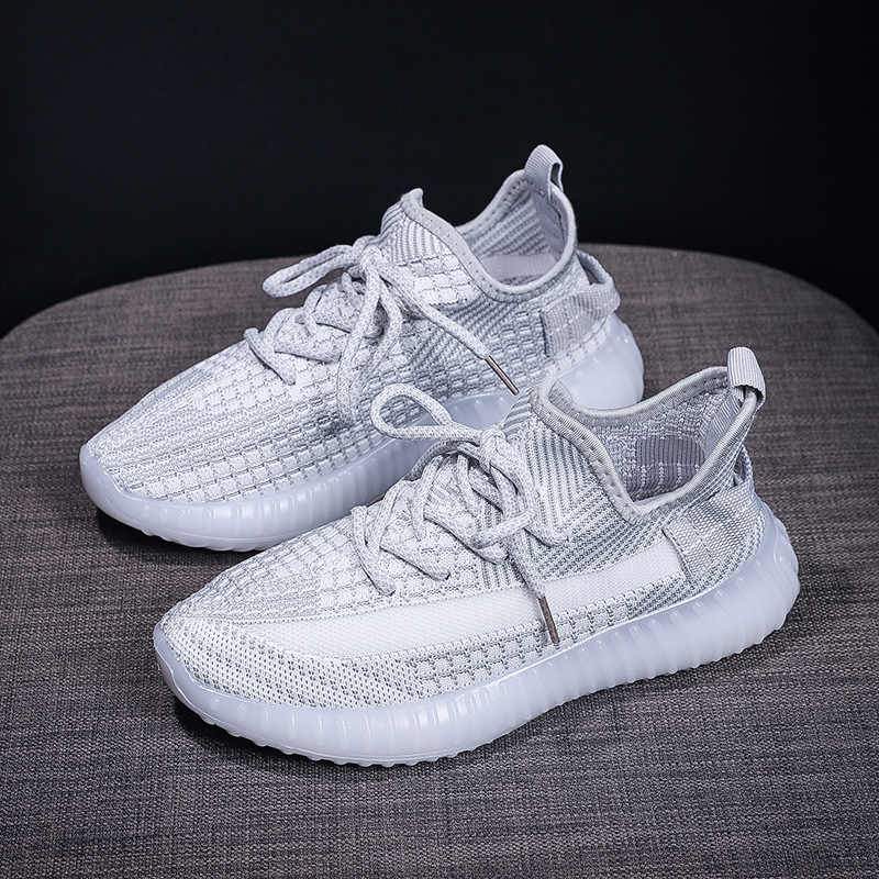 夏季果冻底飞织网鞋女透气网面情侣运动鞋百搭休闲女鞋子